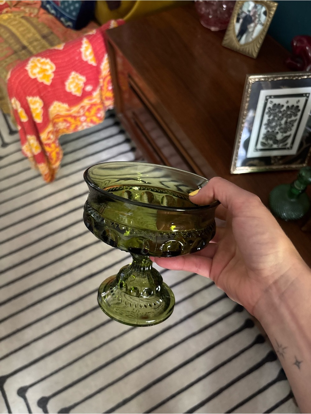 Indiana Glass Olive Green Pedestal Compote